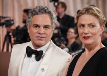 Mark Ruffalo, left, and Sunrise Coigney arrive at the 83rd Golden Globes on Sunday, Jan. 11, 2026, at the Beverly Hilton in Beverly Hills, Calif. (Photo by Jordan Strauss/Invision/AP)