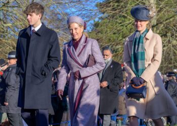 James, Sophie and Lady Louise walking to church on Christmas Day