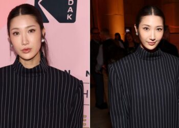 Ejae Updates the Office Siren Trend in a Mugler Pinstripe Tunic