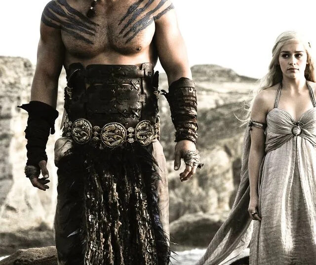 Helen Sloan/HBO Jason Momoa and Emilia Clarke on 'Game of Thrones'