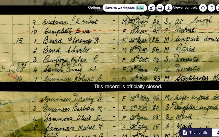 A page of 1939 Register records including Ernest Wiseman's record