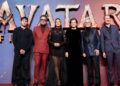 From left, Jamie Flatters, Jemaine Clement, Oona Castilla Chaplin, Sigourney Weaver, Stephen Lang and David Thewlis pose for photographers upon arrival at the UK premiere for the film "Avatar: Fire and Ash" in London, England, Thursday, Dec. 11, 2025. (Photo by Scott A Garfitt/Invision/AP)