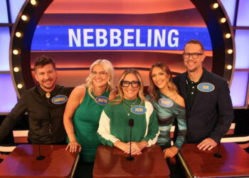 The Nebbeling family from Grand Rapids appearing on "Family Feud." (Courtesy)