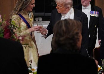 The Princess of Wales and the President clink glasses following a toast to their two nations at September's state visit. One source said at the time that Mr Trump was bowled over by the future queen, who is rumoured to be heading over the Atlantic in July