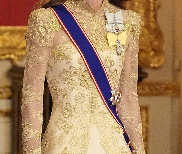 She's known for her stunning fashion sense, and the Princess of Wales does it all without a stylist, according to palace insiders (seen at the state banquet for Donald and Melania Trump in September last year)