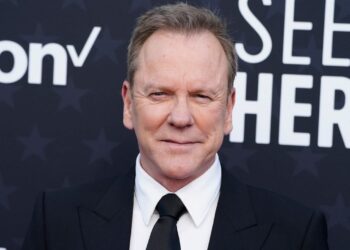 Kiefer Sutherland arrives at the 29th Critics Choice Awards Jan. 14, 2024, at the Barker Hangar in Santa Monica, Calif. (Photo by Jordan Strauss/Invision/AP, File)