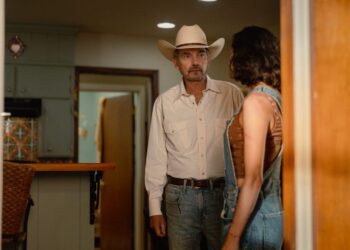billy bob thornton as tommy and paulina chavez as ariana in landman episode 10, season 2, streaming on paramount+. photo credit: emerson miller/paramount+