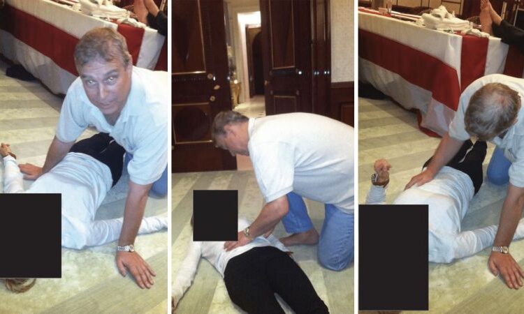 Latest Epstein file photos appear to show former Prince Andrew on floor with female