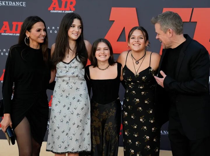 Matt Damon's wife and younger daughters in 2023 at the Los Angeles premiere of his film "Air."