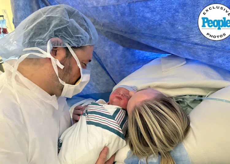 Courtesy of the McCain Family Ben Domenech (left) and Meghan McCain (right) with newborn son Ransom McCain Domenech (center).