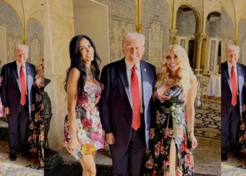 Ro-Mina Ustayev (left) and Rosalyn Yellin with President Donald Trump in Episode 6 of "Members Only: Palm Beach."