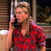 Rachel with a shocked expression during a a call in Friends.