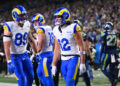 <p>Los Angeles Rams wide receiver Puka Nacua celebrates after a touchdown against the Seattle Seahawks during the second half in the 2026 NFC Championship Game. Mandatory Credit: Steven Bisig-Imagn Images</p>