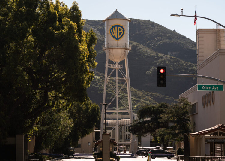 The Warner Bros. water tower is seen at Warner Bros. Studios in Burbank, Calif., Friday, Dec. 5, 20...