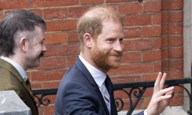 Prince Harry was piled on for his 'alarming baldness' when arriving at a London court.MEGA