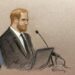Sketches of Prince Harry giving evidence in lawsuit against the publisher of The Daily Mail, in London