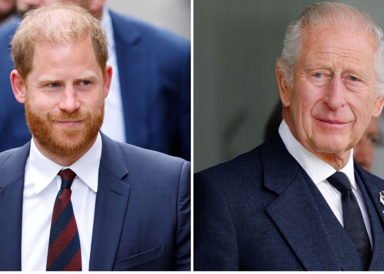 A composite of a picture of Prince Harry in April 2025 and King Charles in September 2025