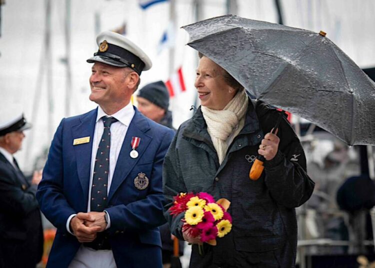 PVYC&rsquo;s past commodore Dale Gann walks with Princess Anne during last visit to the club in 2024. (Kendrick Grasby photo)