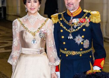 Queen Mary and King Frederik X of Denmark put on glittering displays at the annual New Year's dinner in Copenhagen yesterday