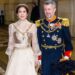 Queen Mary and King Frederik X of Denmark put on glittering displays at the annual New Year's dinner in Copenhagen yesterday