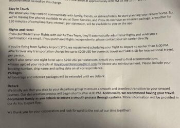 Anthem of the Seas Technical Issues Letter