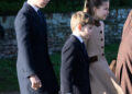 SANDRINGHAM, NORFOLK - DECEMBER 25: Prince George of Wales, Prince Louis of Wales and Princess Charlotte of Wales  attend the Christmas Morning Service at Sandringham Church on December 25, 2025 in Sandringham, Norfolk. (Photo by Samir Hussein/WireImage)