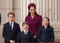 The Princess of Wales (back) with her children (L-R) Prince George, Prince Louis, and Princess Charlotte, on the commemorations of the 80th anniversary of VE Day last year