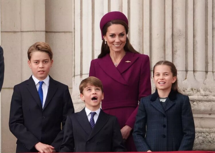 The Princess of Wales (back) with her children (L-R) Prince George, Prince Louis, and Princess Charlotte, on the commemorations of the 80th anniversary of VE Day last year