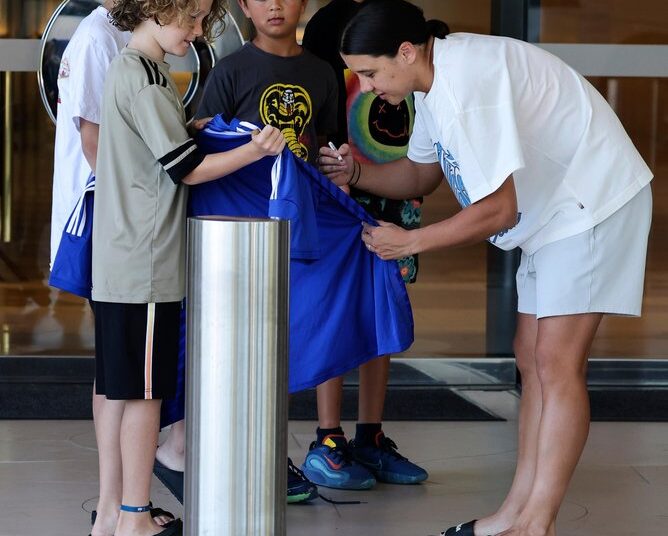 Matildas captain Sam Kerr and wife Kristie Mewis are pictured leaving Crown Towers in Perth. Picture: Ian Munro