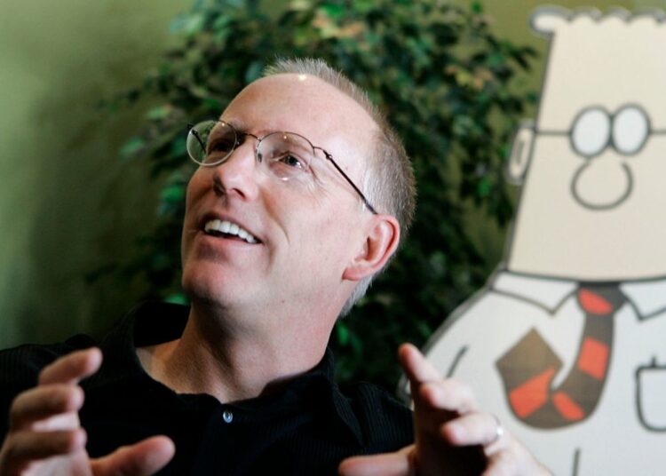 Scott Adams, creator of the comic strip Dilbert, talks about his work at his studio in Dublin, Calif., on Oct. 26, 2006. (AP Photo/Marcio Jose Sanchez)