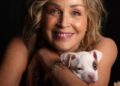 Sharon Stone joyfully showed off her new adopted puppy Pippen as she made a chic appearance at the Astra Film Awards in Los Angeles on Friday