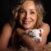 Sharon Stone joyfully showed off her new adopted puppy Pippen as she made a chic appearance at the Astra Film Awards in Los Angeles on Friday