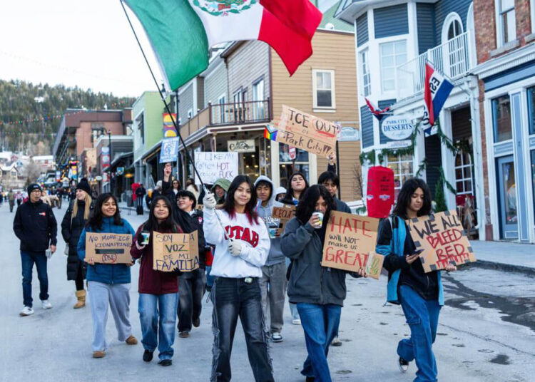 , ICE protest on Main Street during Sundance Film Festival on Monday Jan. 26 2026