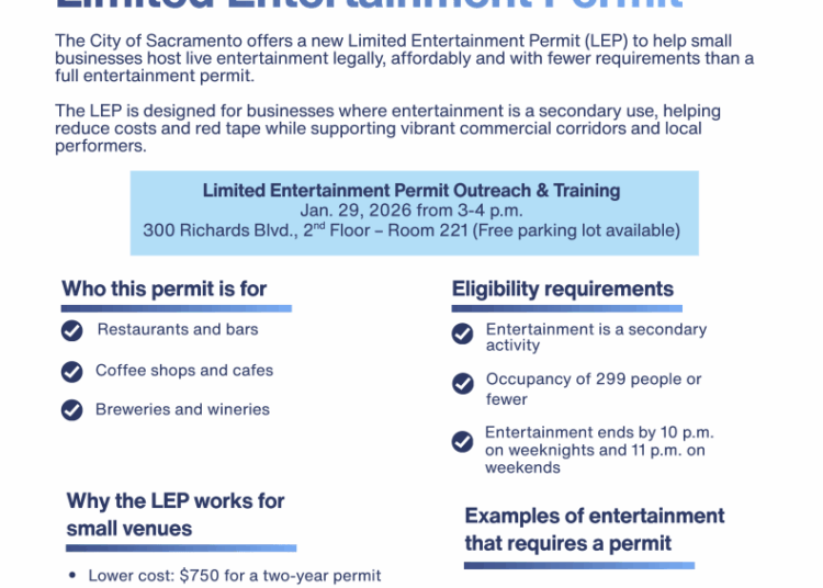 Small businesses invited to learn about Limited Entertainment Permit on Jan. 29