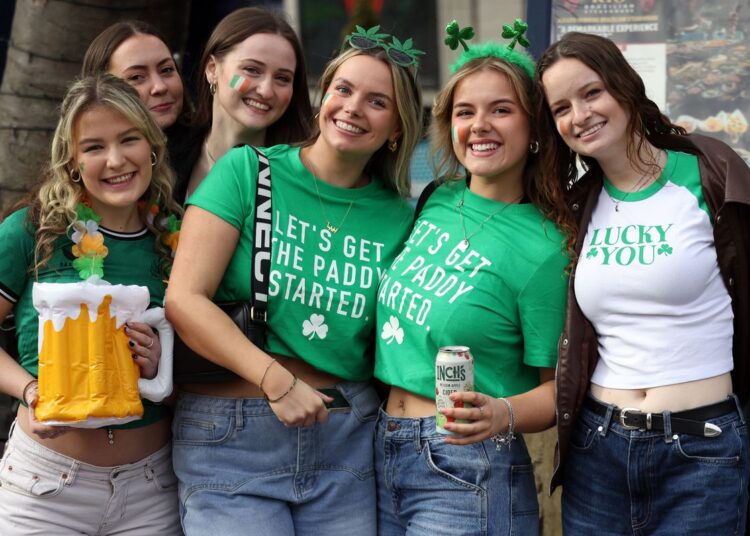 Friends celebrating St Patrick's Day in Osborne Road in Jesmond, Newcastle, last year