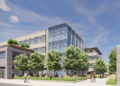 Rendering of a multistory building with glass walls
