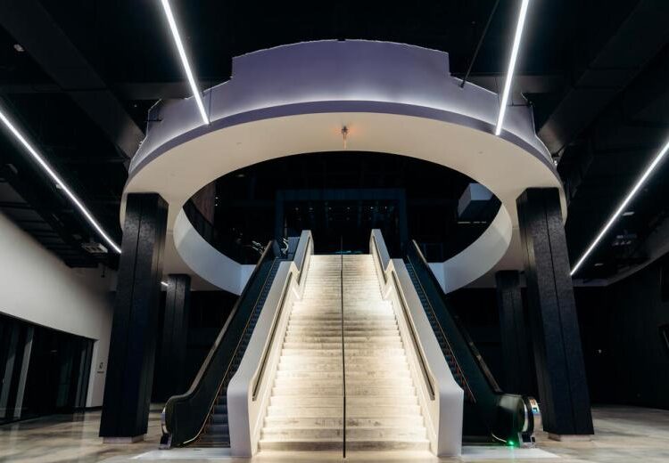 A photo showing the staircase and entrance to Trilith Live