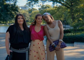 SWEET MAGNOLIAS. (L to R) Brooke Elliott as Dana Sue Sullivan, JoAnna Garcia Swisher as Maddie Townsend and Heather Headley as Helen Decatur in season 5 of SWEET MAGNOLIAS. Credit: Courtesy of Netflix/© 2025 Netflix, Inc.