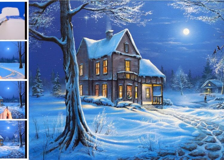❄️ Night Winter ❄️Acrylic Painting Tutorial / Art & Music ❄️ Picture | Kreativität Kunst Malerei