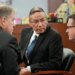 Nathan Chasing Horse, center, confers with attorneys as he appears in court for his trial on charges of sexually abusing Indigenous women and girls Tuesday, Jan. 20, 2026, in Las Vegas. (AP Photo/John Locher)