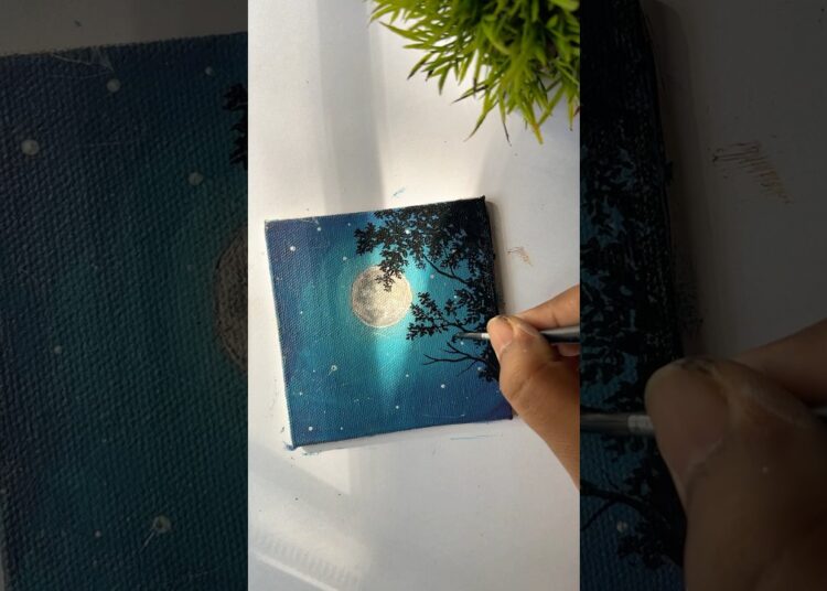 🌕Moonlight Acrylic Painting on Mini Canvas  #shorts #art #acrylicpainting #artist