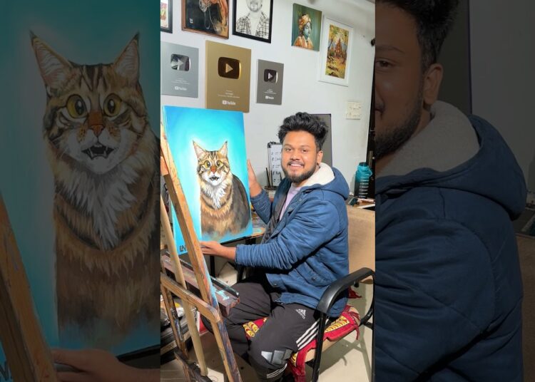 Order or buy paintings on WhatsApp ✅ +919516669295 #lavinagar #portraitart #cat #artist #painting