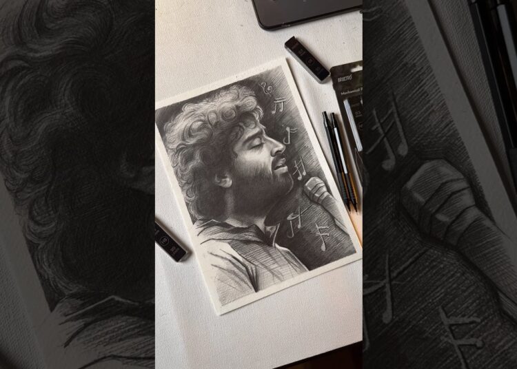Arijit Singh Drawing With @BrustroOfficial kuro Mechanical Pencil 😍 #shorts #art #arijitsingh