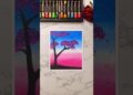 Pink Blossom Tree at Sunset | Oil Pastel Art 🌸✨ #Shorts #artshorts #oilpastel