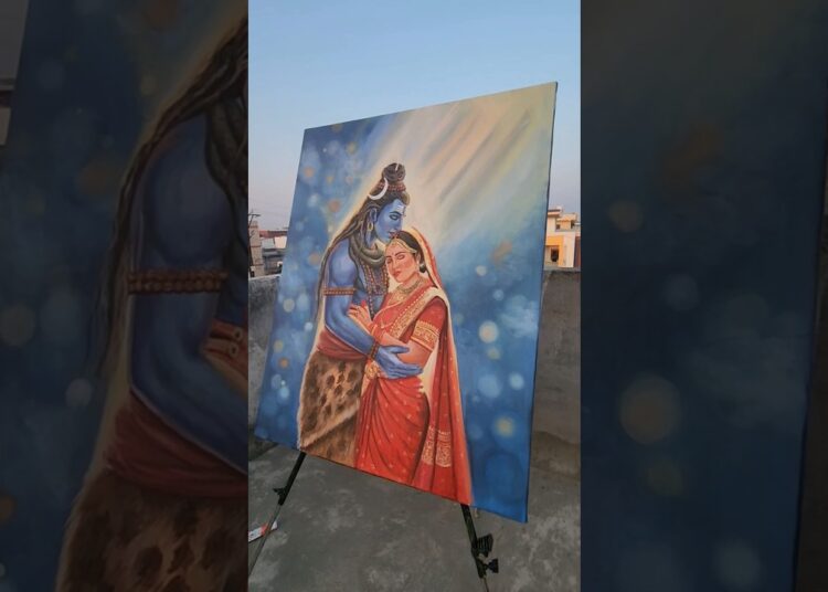 🟢7470581435 Shivparvati ji painting on canvas 🔱❤️ #artist #shortsvideo #paintings #hariompatidarr