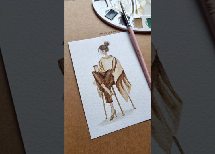 Her Coffee with Her Peace🤎🤍 #art#painting#monochrome#artist#artlove#shorts#artwork#artforbeginners