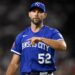 Jun 19, 2025; Arlington, Texas, USA; Kansas City Royals starting pitcher Michael Wacha (52) comes off the field after he pitches against the Texas Rangers during the fourth inning at Globe Life Field. Mandatory Credit: Jerome Miron-Imagn Images