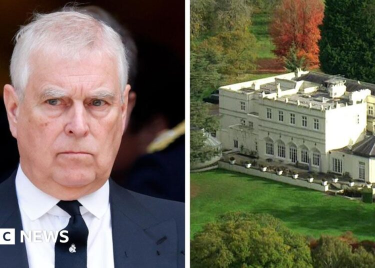A split picture of Andrew and Royal Lodge