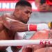 Anthony Joshua fights against Jake Paul during a heavyweight boxing bout at Kayesa Center.