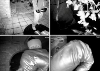 This combo from images provided by the FBI shows surveillance footage at the home of Nancy Guthrie the night she went missing in Tucson, Ariz. (FBI via AP)